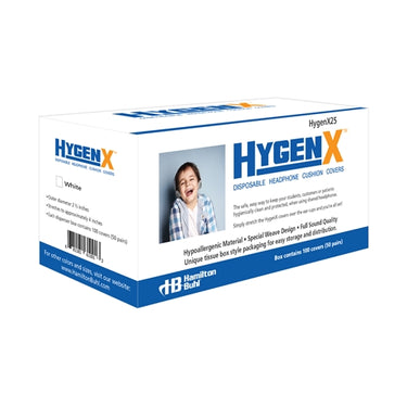 HygenX disposable headphone cushion covers box for school use, ideal for bulk school headphones and headsets.